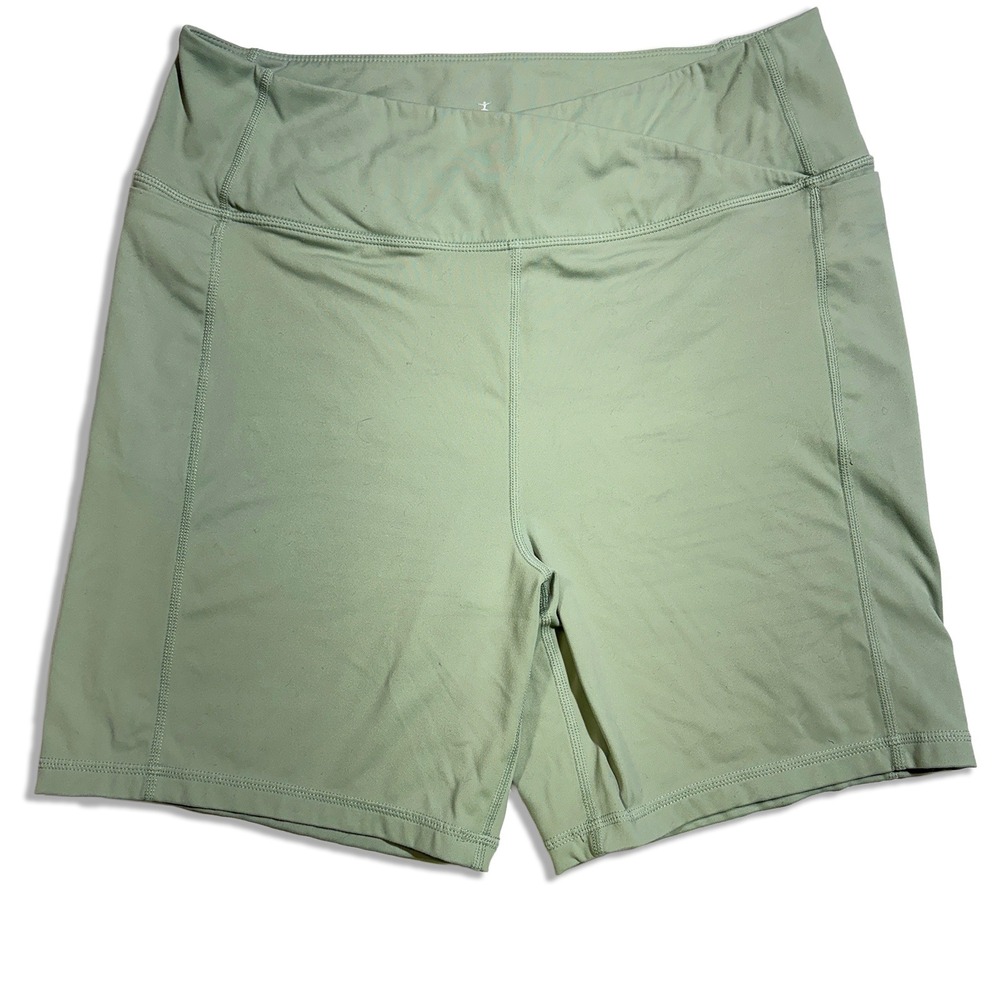 Danskin High Rise Crossover Biker Shorts Sage Green Womens XL Active Gym Yoga